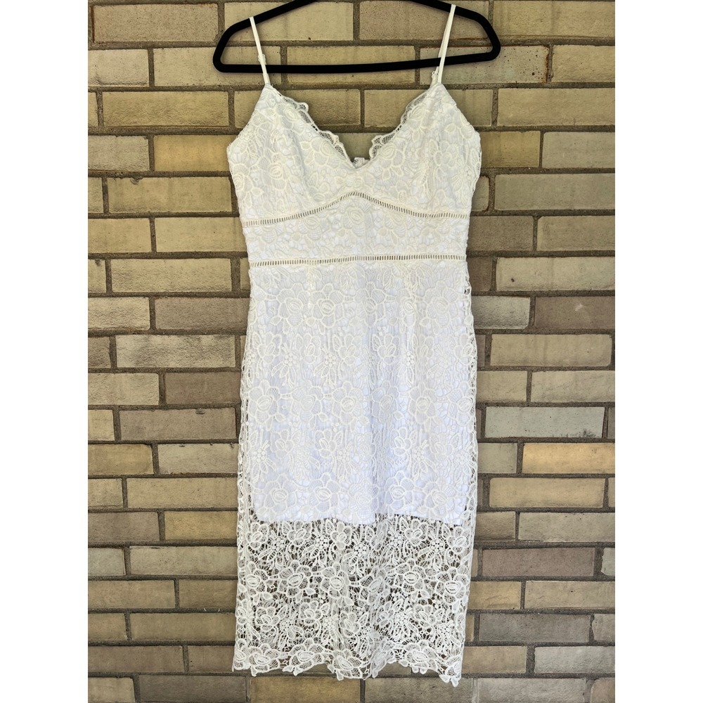 Blue Rain Francescas White Floral Lace Midi Dress Size Medium Party Bridal NWT